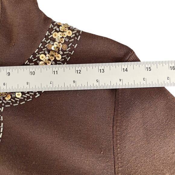 VTG WR Brown Sequence Hooded Zip Sweater Woman Sz M Y2K Preppy Boho Old Money - Picture 9 of 13